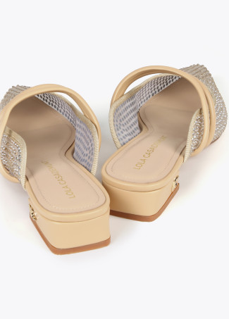 Mesh slingback shoes with rhinestones