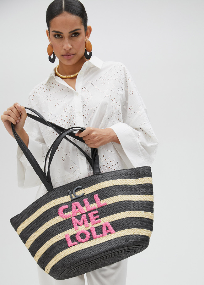 Borsa a cesta righe "Call me Lola"