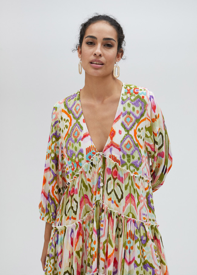 Vestito lungo con stampa etnica