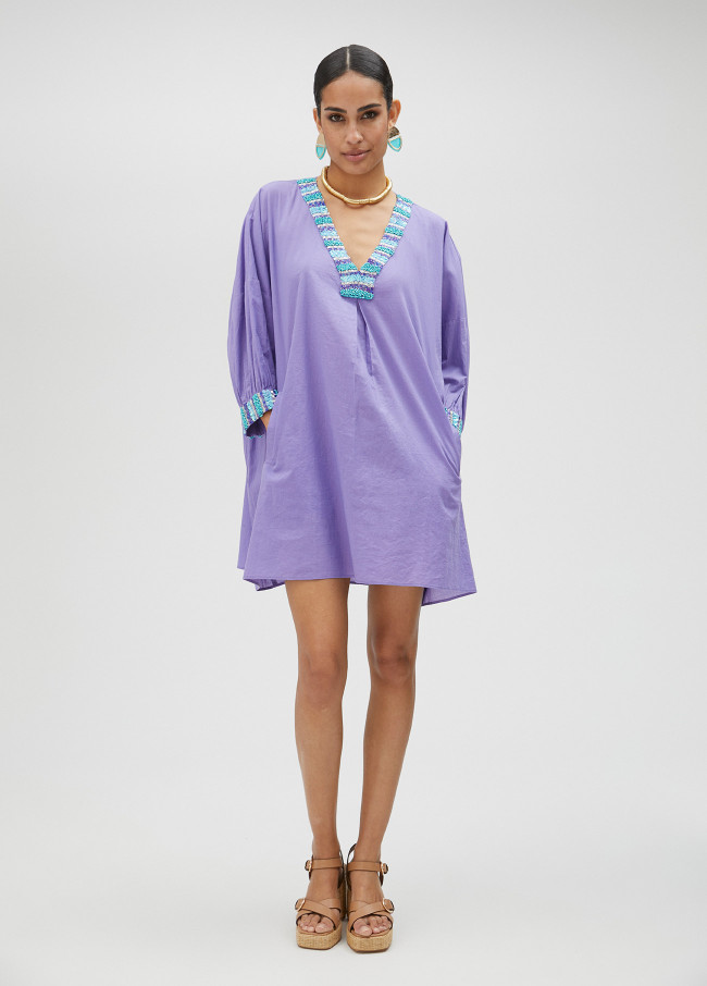 Vestido kurta violeta con bolsillos