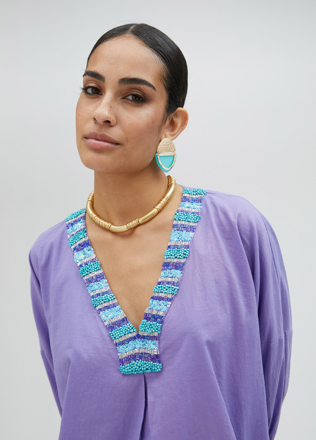 Vestido kurta violeta con bolsillos