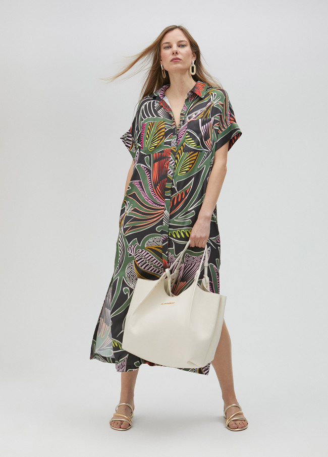 Tropical print shirt dress