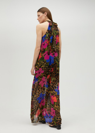 Vestido cuello halter y animal print