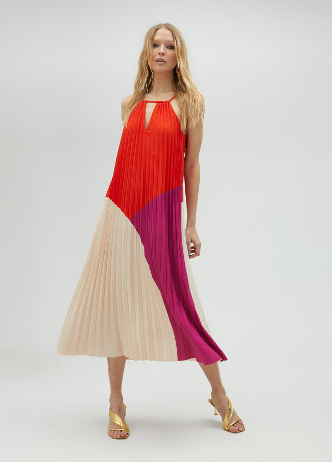 Three-tone pleated dress