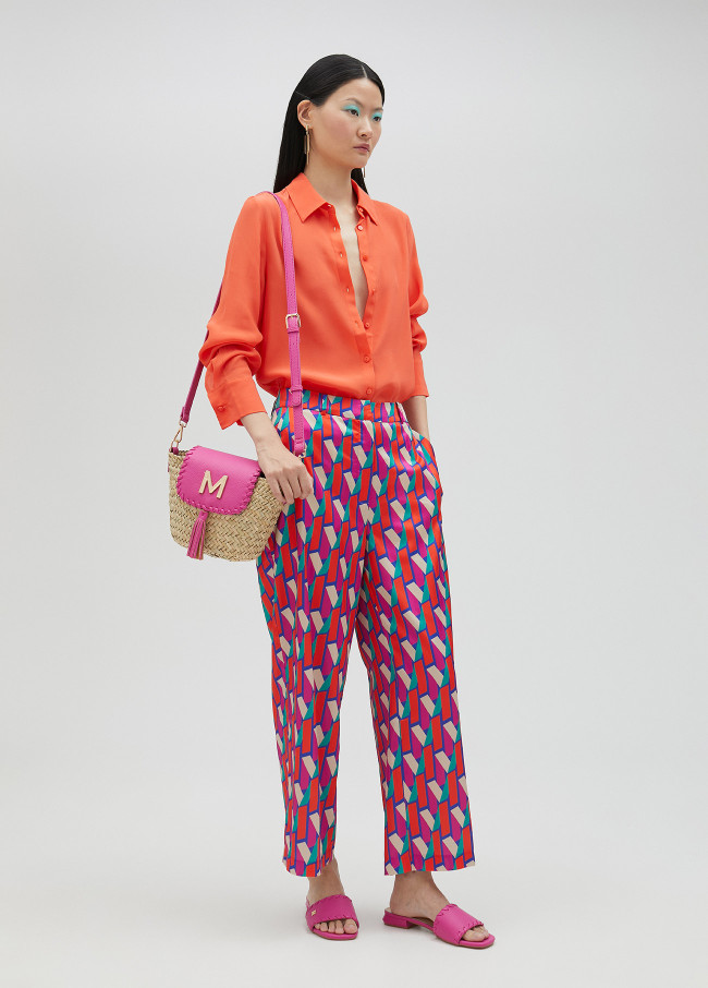 Palazzo trousers in multicoloured logo print