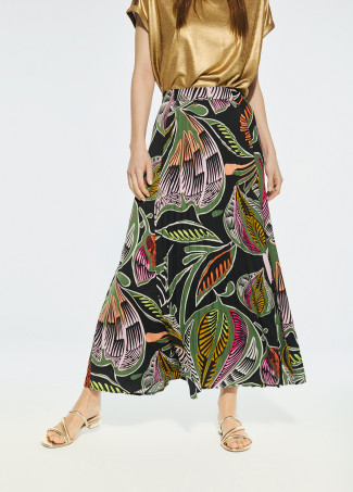 Falda plisada con estampado tropical