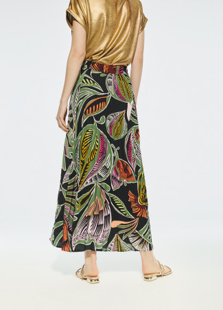 Pleated tropical print skirt
