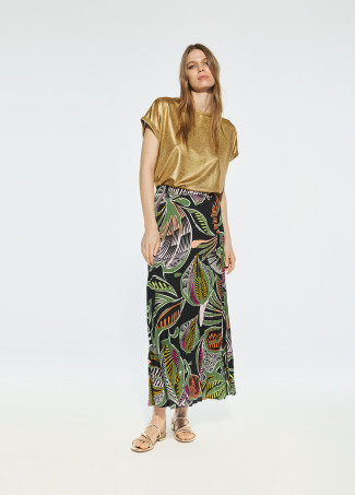 Pleated tropical print skirt