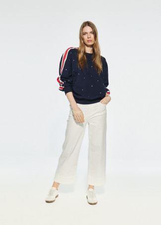 Sweatshirt com fita desportiva e strass