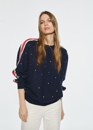 Felpa con nastro sportivo e strass