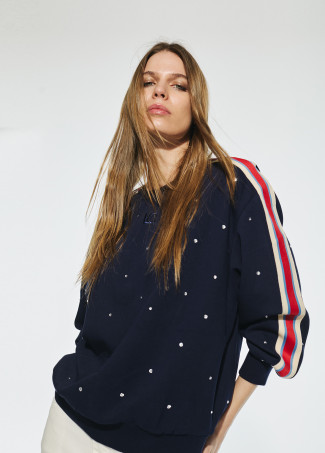 Felpa con nastro sportivo e strass