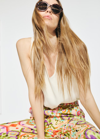 Pantalón seda estampado coulotte