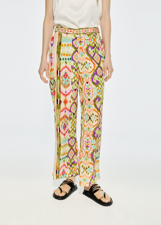 Pantalón seda estampado coulotte