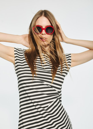 Striped knit dress with knot
