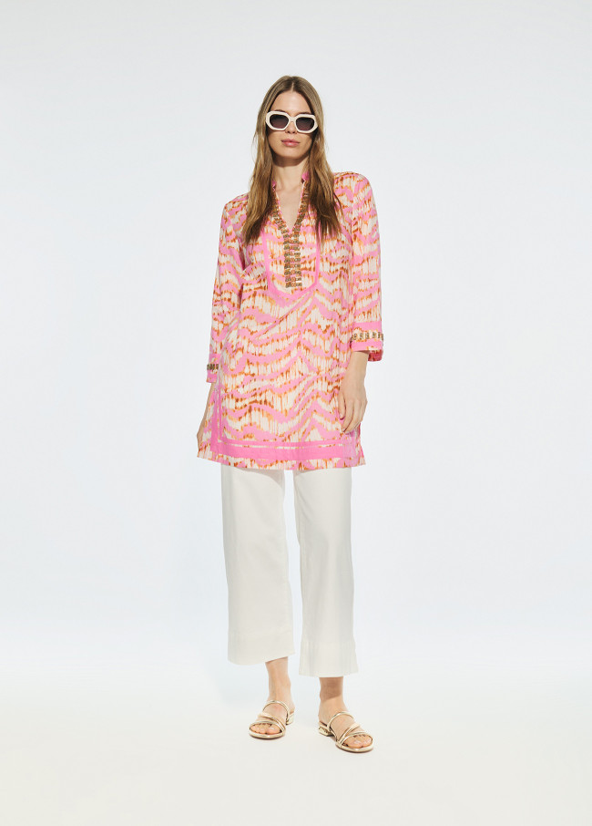 Short kurta with 3/4 sleeves and embroidered...