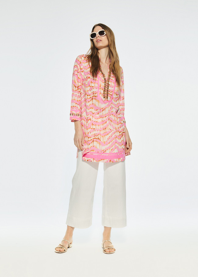 Short kurta with 3/4 sleeves and embroidered...