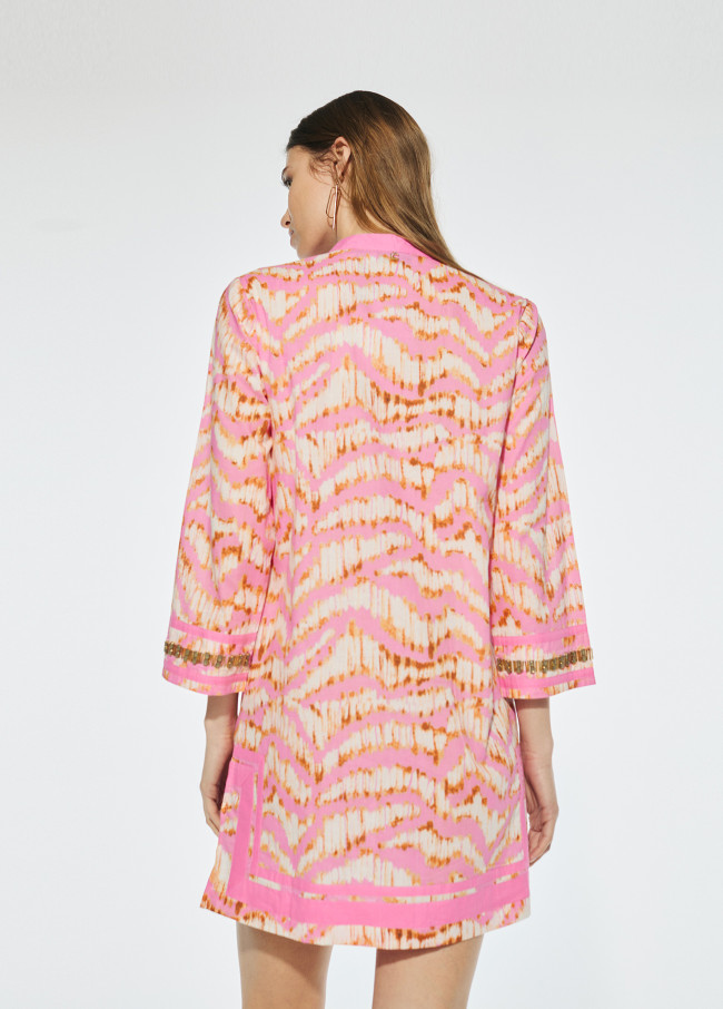 Short kurta with 3/4 sleeves and embroidered...