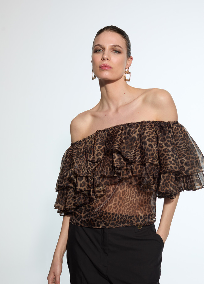 Top volantes animal print