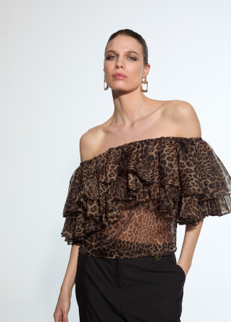Volant-Top mit Animal Print