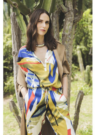 Jogger satiné imprimé tropical