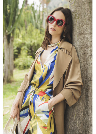 Pantaloni jogger satinati stampa tropicale