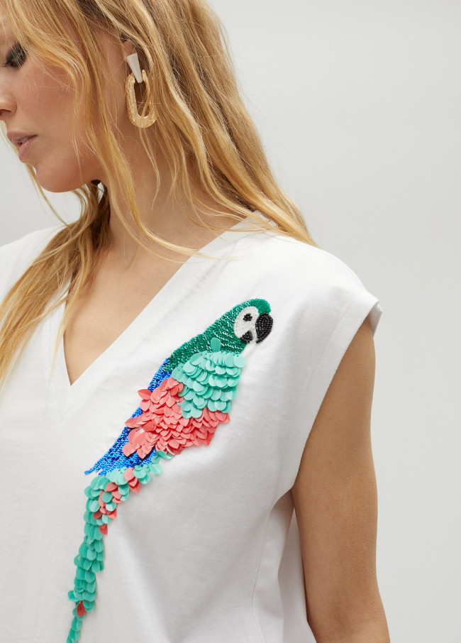 T-shirt with multicoloured Parrot detail