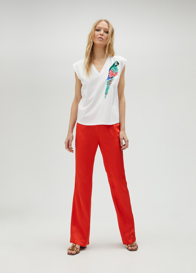 T-shirt pormenor papagaio multicolor