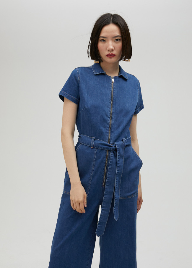 Denim jumpsuit with belt