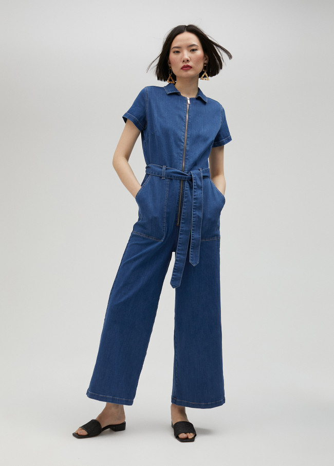 Denim jumpsuit with belt