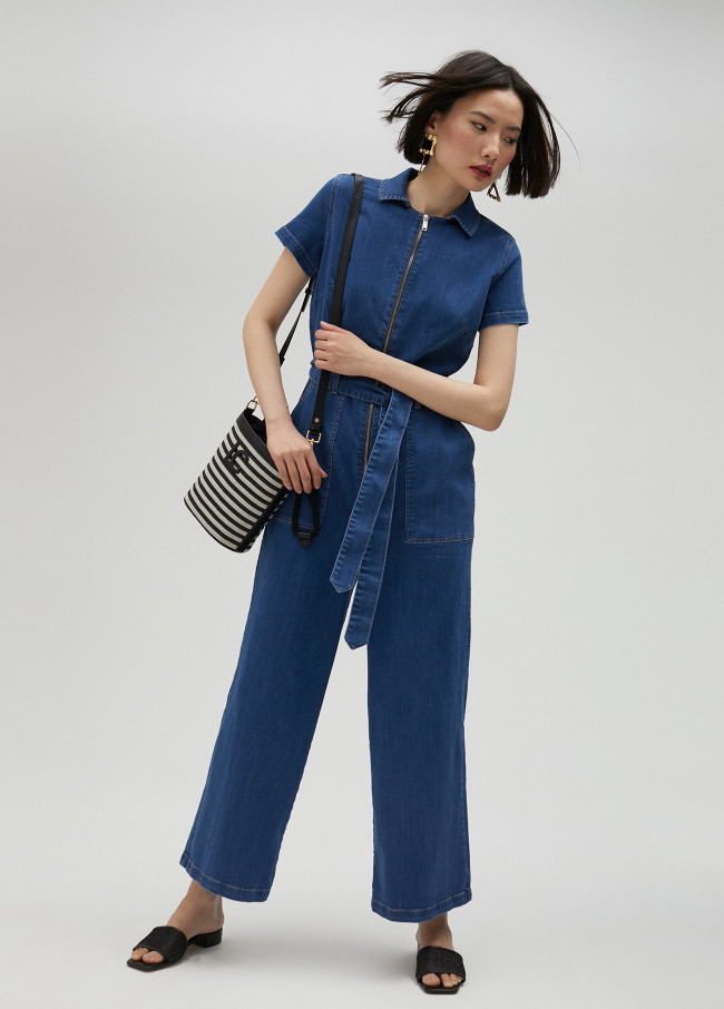 Tuta intera jeans con cintura