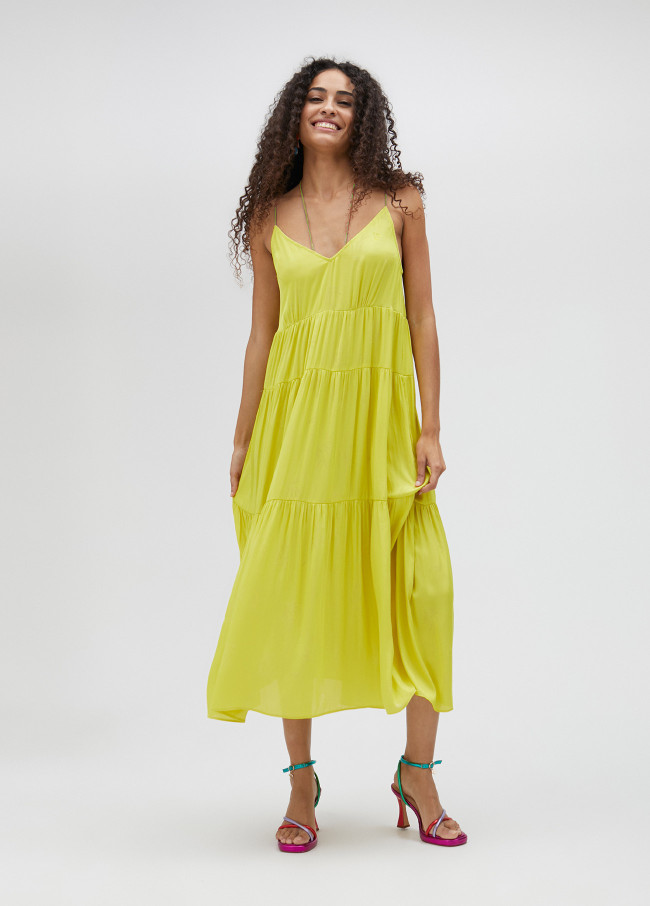 Langes Trägerkleid mit Volant