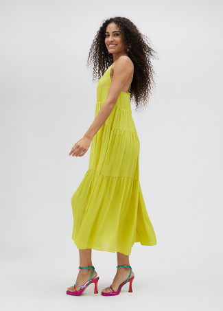 Langes Trägerkleid mit Volant