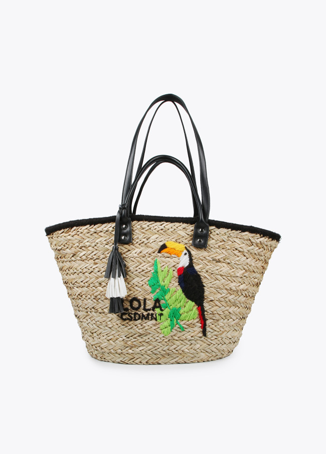 Embroidered toucan tote bag