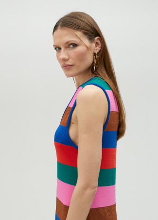 Vestido midi às riscas
