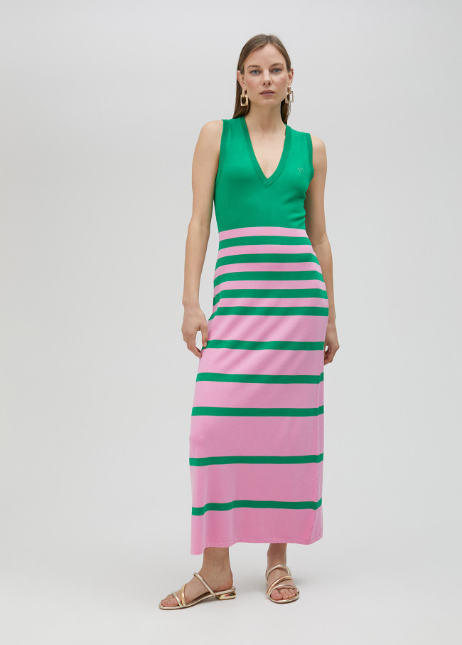 Robe longue bicolore en maille