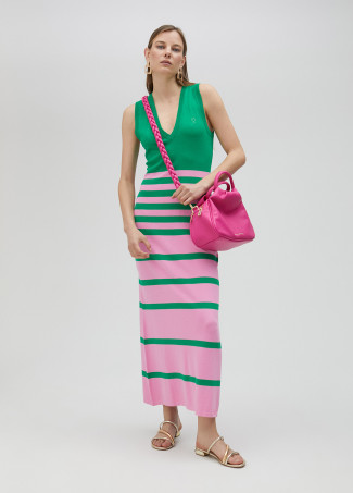 Long two-tone knit dress