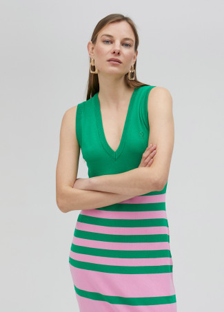 Vestido largo de punto bicolor