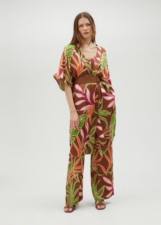 Calças fluidas com estampado floral