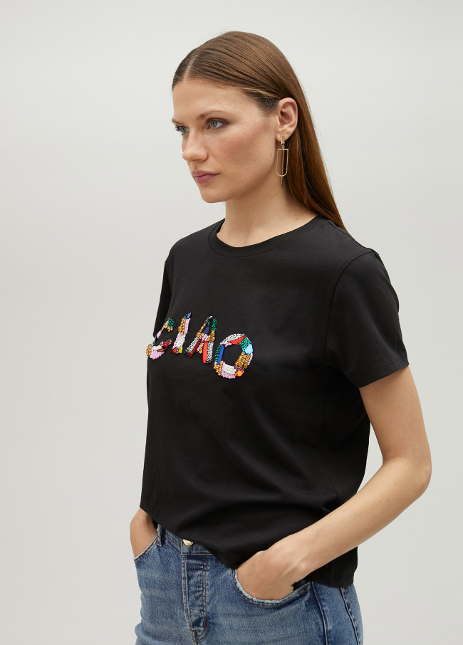Maglietta nera Ciao multicolore