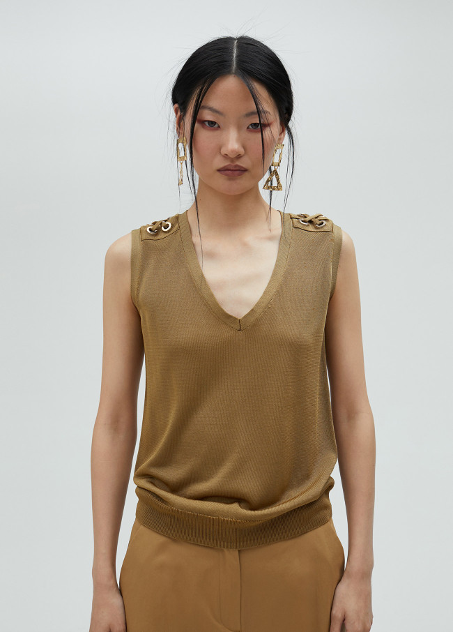 Knit top with eyelet details