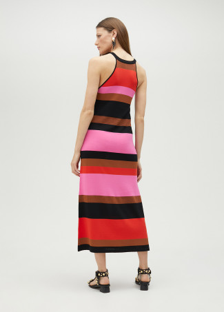 Striped knit halterneck dress