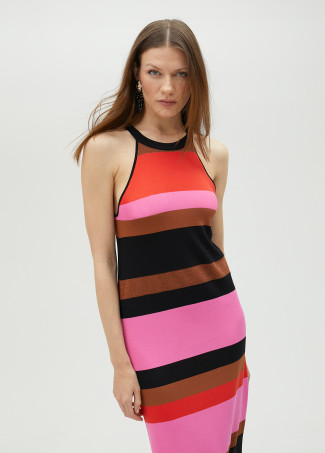 Striped knit halterneck dress