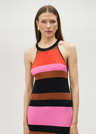 Vestido de punto rayas cuello halter