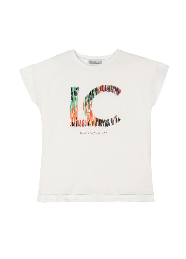 T-shirt com logótipo com diversas riscas