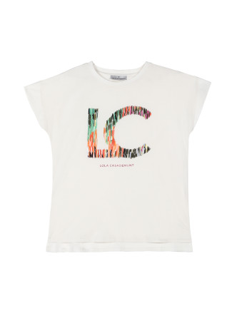 T-shirt com logótipo com diversas riscas