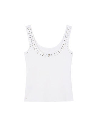 Top in maglia con strass sul collo