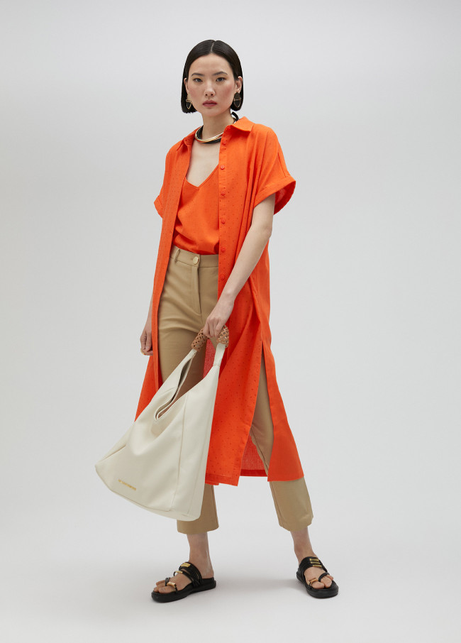 Long oversize blouse with rhinestone detail