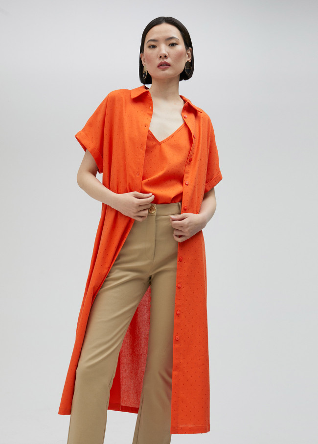 Blusa comprida com pormenor de strass