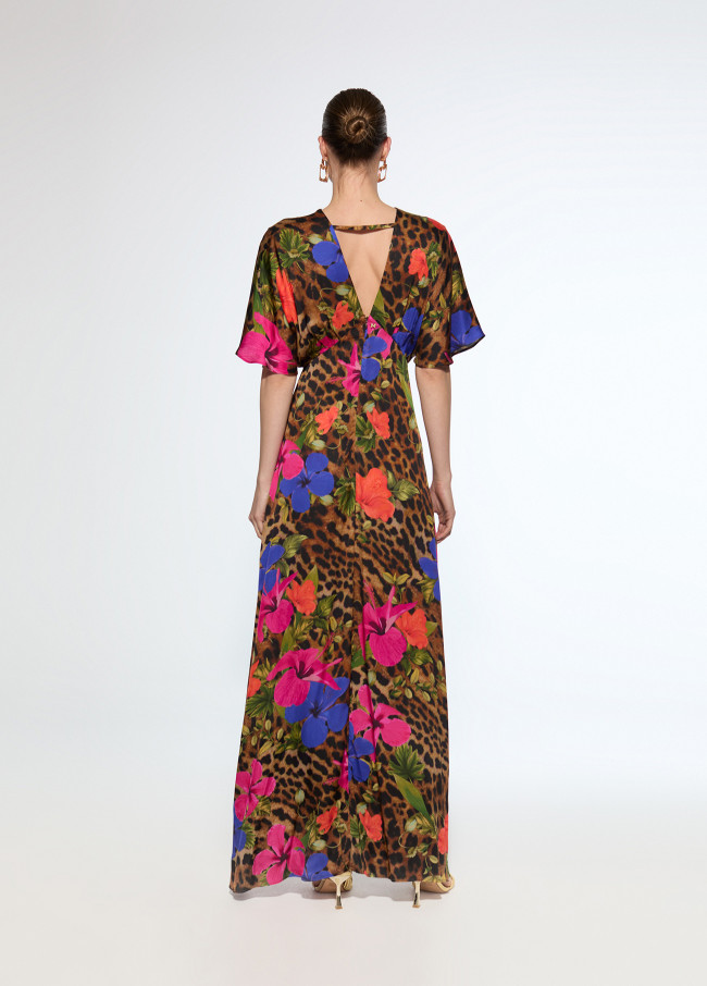 Vestido largo estampado satén