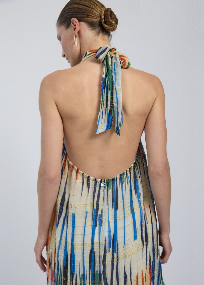 Vestido halter corto estampado multiraya